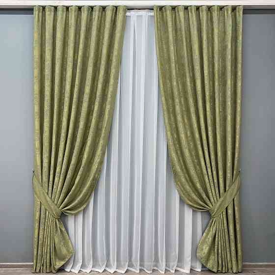 Комплект готових штор VR-Textil Жакард Sultan YL № 1213ш Оливковий 200х270 см 2 шт (32-419) Київ
