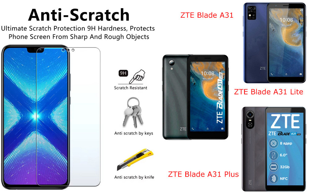 Захисне скло NeoGlass для ZTE Blade A31, A31 Lite, A31 Plus – надпрозоре та стійке Київ - фото 1