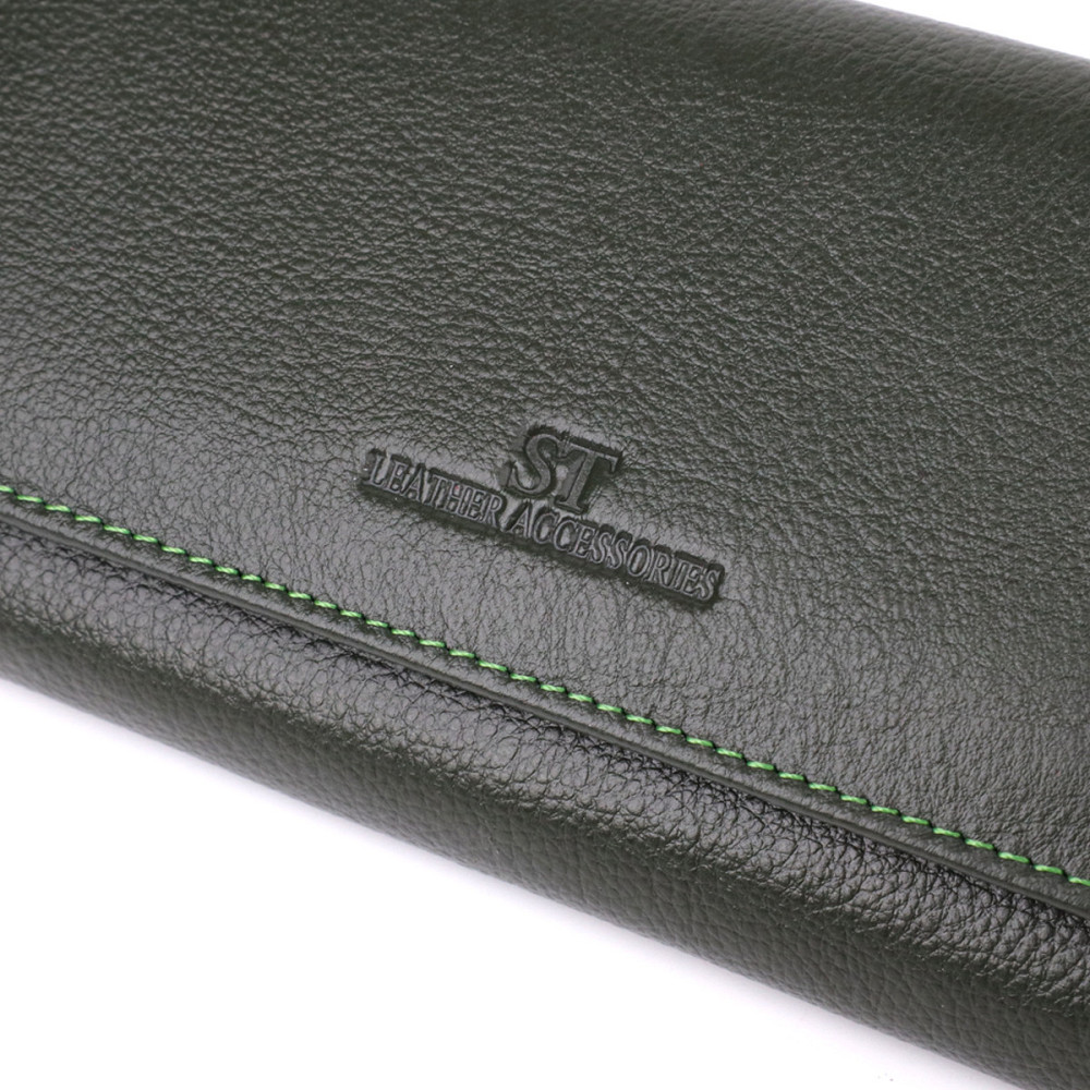 Стильний гаманець у два складення з натуральної шкіри ST Leather 23066 Зелений Київ - фото 5