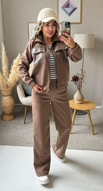 Женский стильный костюм двойка: кофта и штаны вельвет на плотном флисе Мокко, 50/52 Одесса - изображение 10
