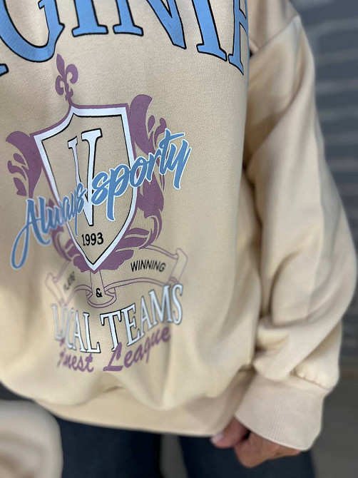 Свитшот женский OLIVIA 2468 надпись впереди VIRGINIA утепленный на флисе модель оверсайз one size, світло-бежевый, one size Киев - изображение 15