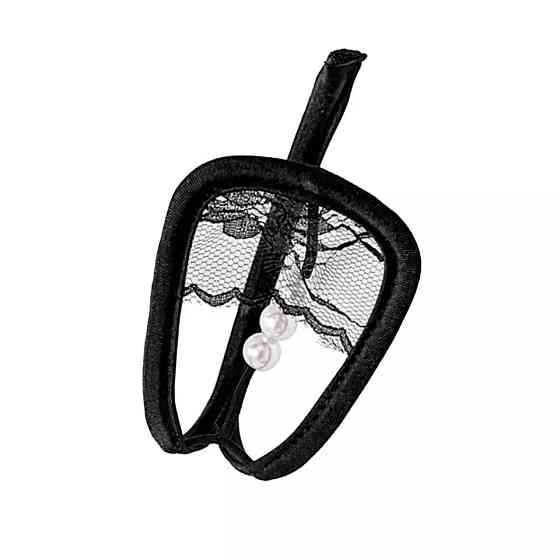 Труси без лямок мереживні з перлами one size чорний Київ