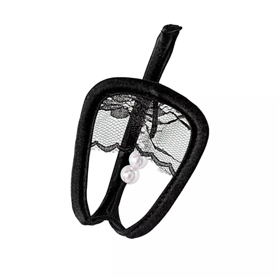 Труси без лямок мереживні з перлами one size чорний Київ - фото 2