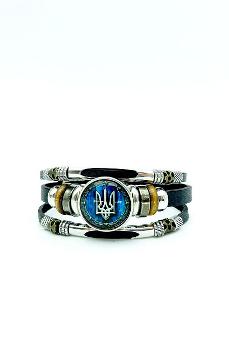 Шкіряний браслет з гербом України (кнопка застібка) MasterSem Київ - фото 1