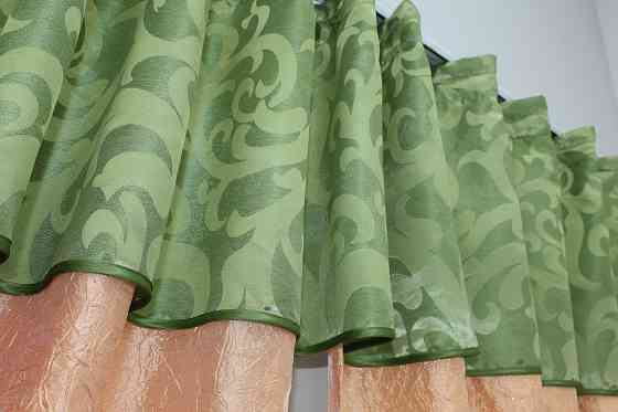 Кухонные шторы VR-Textil № 073к с ламбрекеном и подхватами персиковый с салатовым 270х170 см (52-0178) Киев