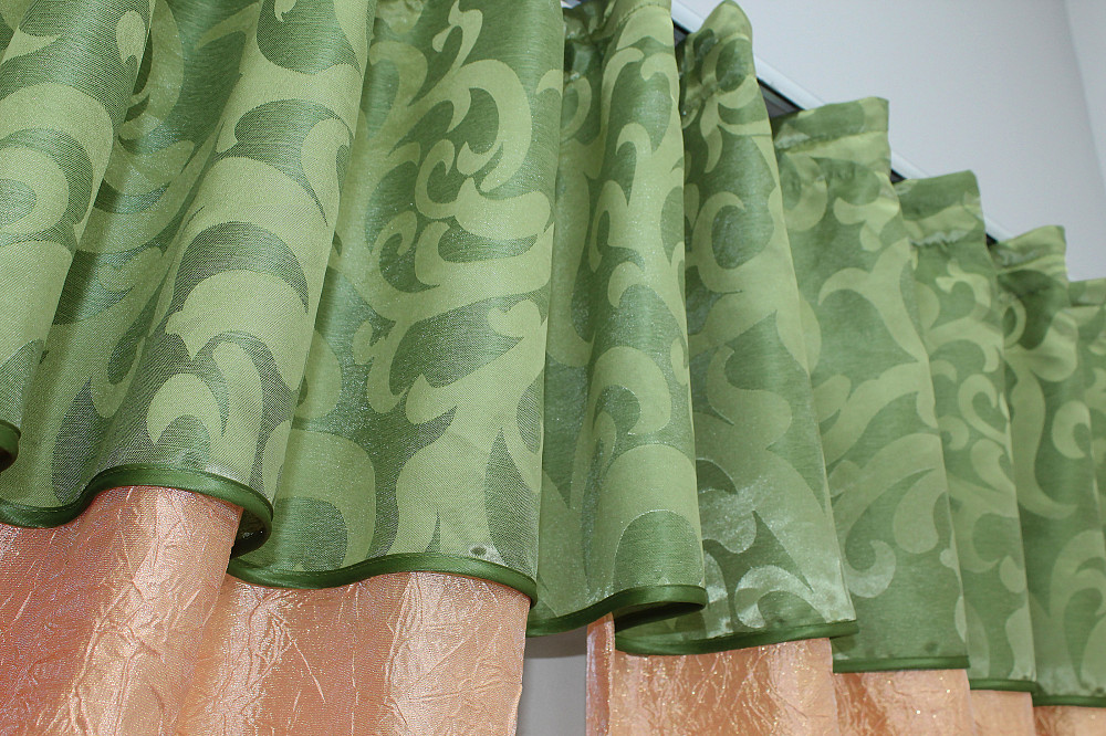 Кухонные шторы VR-Textil № 073к с ламбрекеном и подхватами персиковый с салатовым 270х170 см (52-0178) Киев - изображение 5