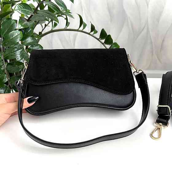 Гарний, стильний клатч. НАТУРАЛЬНА ЗАМША +еко шкіра. Чорний. 301-41 Київ