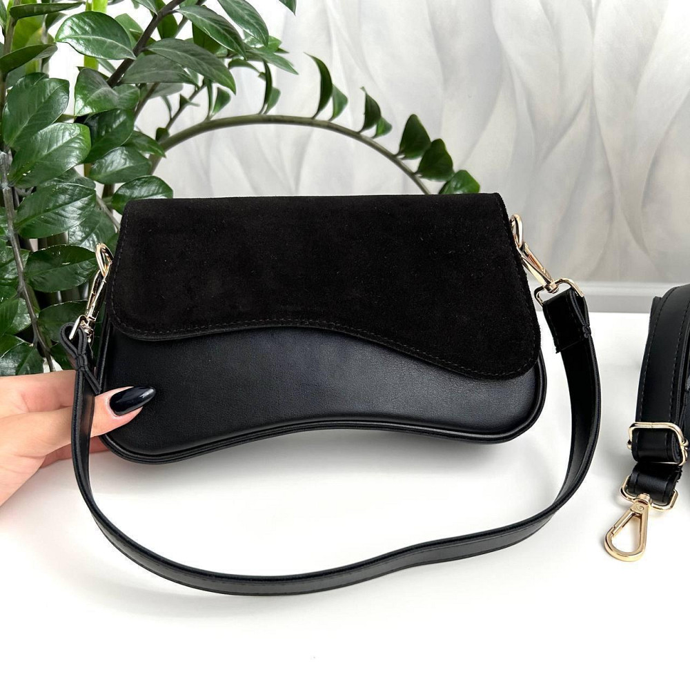 Красивый, стильный клатч. НАТУРАЛЬНАЯ ЗАМША+эко кожа. Черный. 301-41 Киев - изображение 6