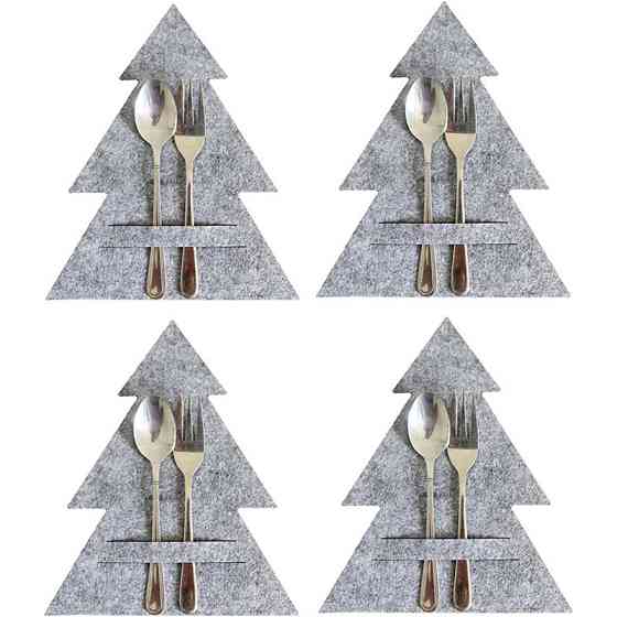 Новогодний держатель для столовых приборов Ёлочка 4 штуки 20 на 17 см серый Киев