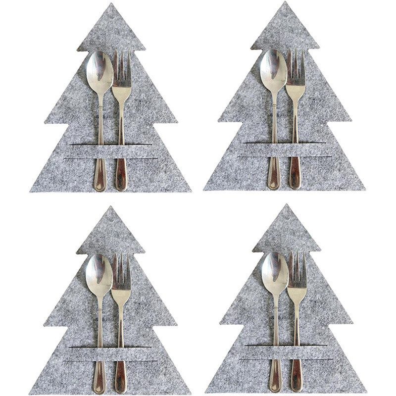 Новогодний держатель для столовых приборов Ёлочка 4 штуки 20 на 17 см серый Киев - изображение 2