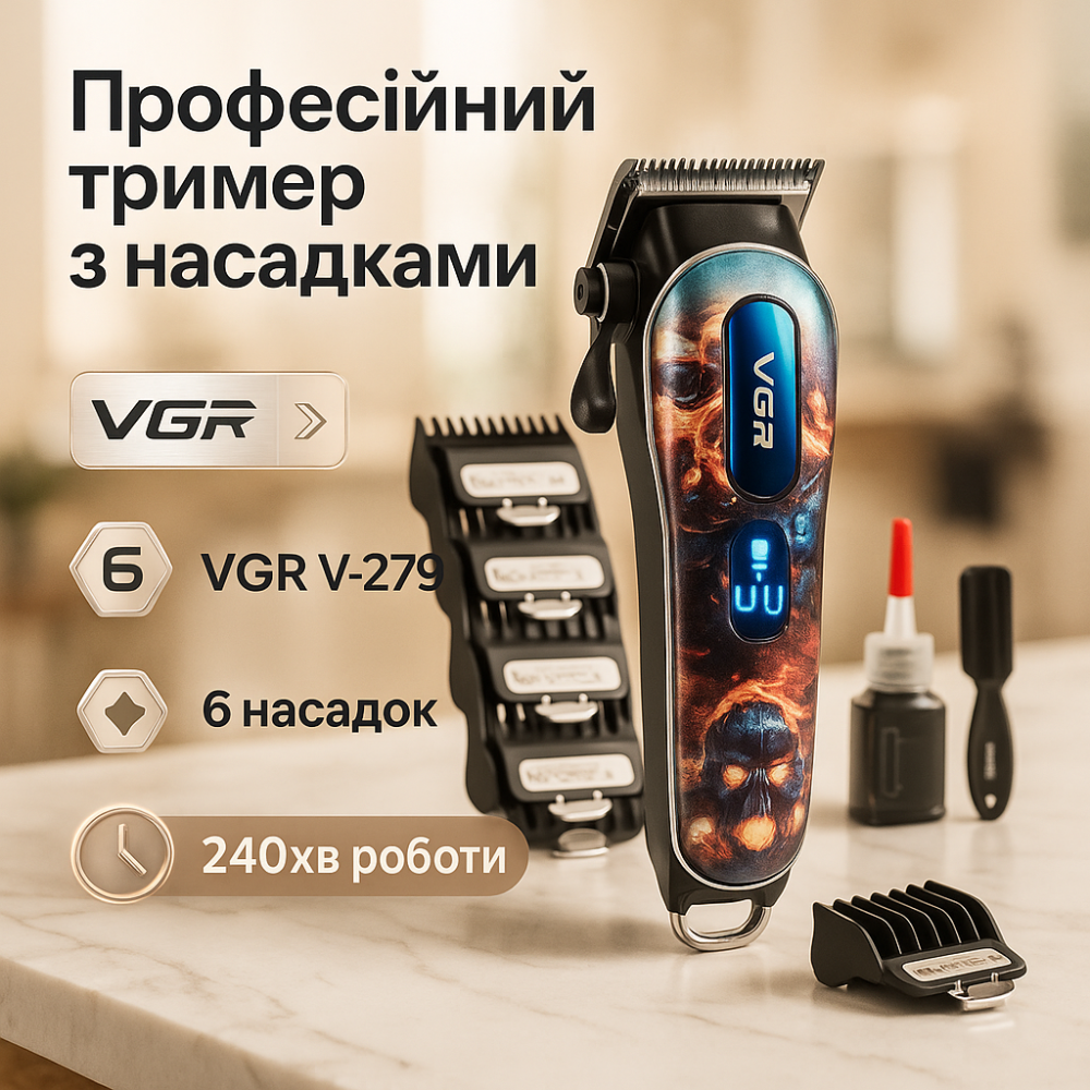 Профессиональный триммер с набором насадок VGR, Машинка для стрижки волос с профессиональными ножами UN-34 Львов - изображение 14