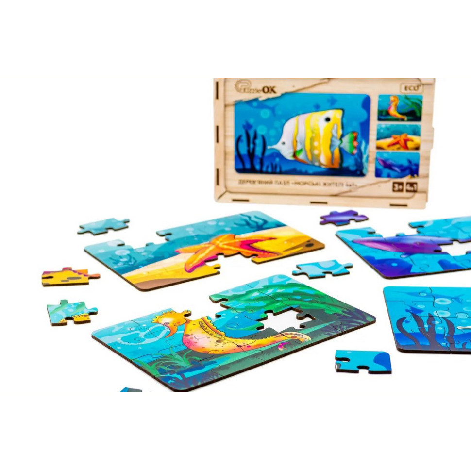 Детский деревянный пазл Морские жители 4 в 1 Puz-57896, 80 элементов Винница - изображение 3