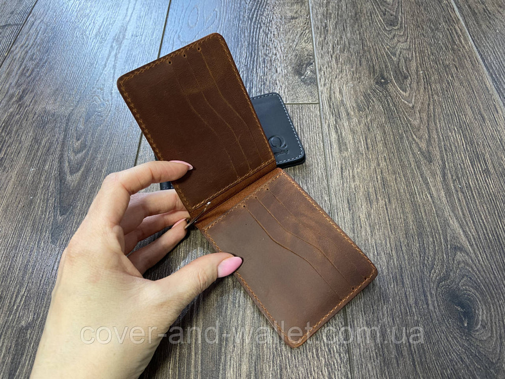 Удобный тонкий зажим для купюр и карточек коричневого цвета Onda Киев - изображение 3