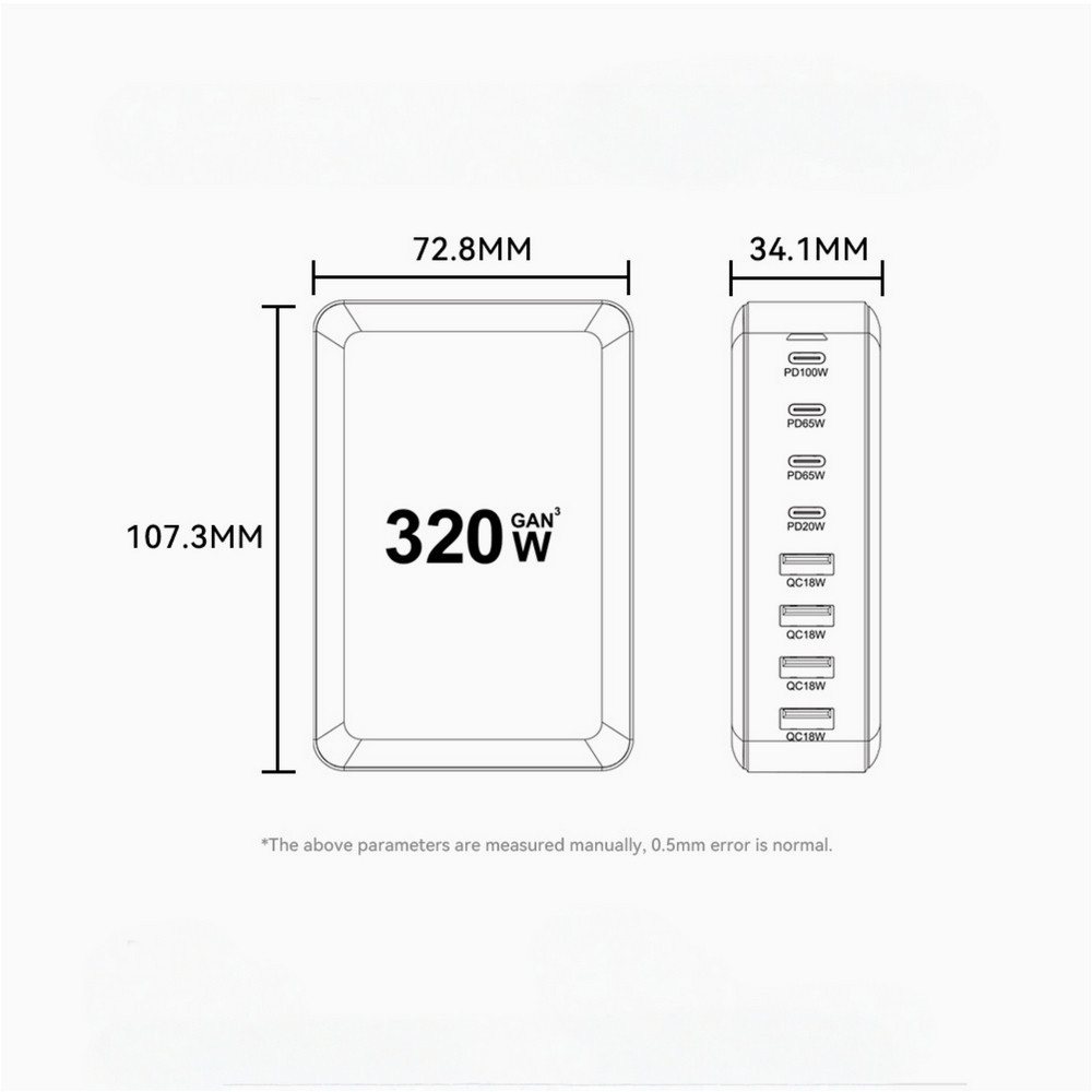 Мережевий зарядний пристрій Essager Engine 320 W 4xUSB-C+4xUSB-A Black (EZC320W-QJB0G-Z) ( 17393 ) Харьков - изображение 10