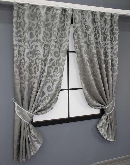 Комплект коротких штор VR-Textil Жаккард Вензель № 293ш Серый 130х170 см 2 шт (35-0017) Киев - изображение 2