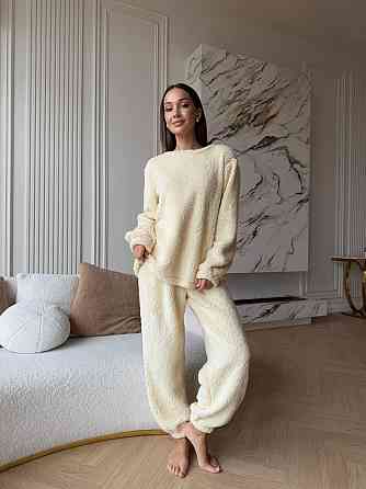 Жіноча затишна піжама-двійка: кофта та штани махра тедді Бежевий, 48/52 Одеса