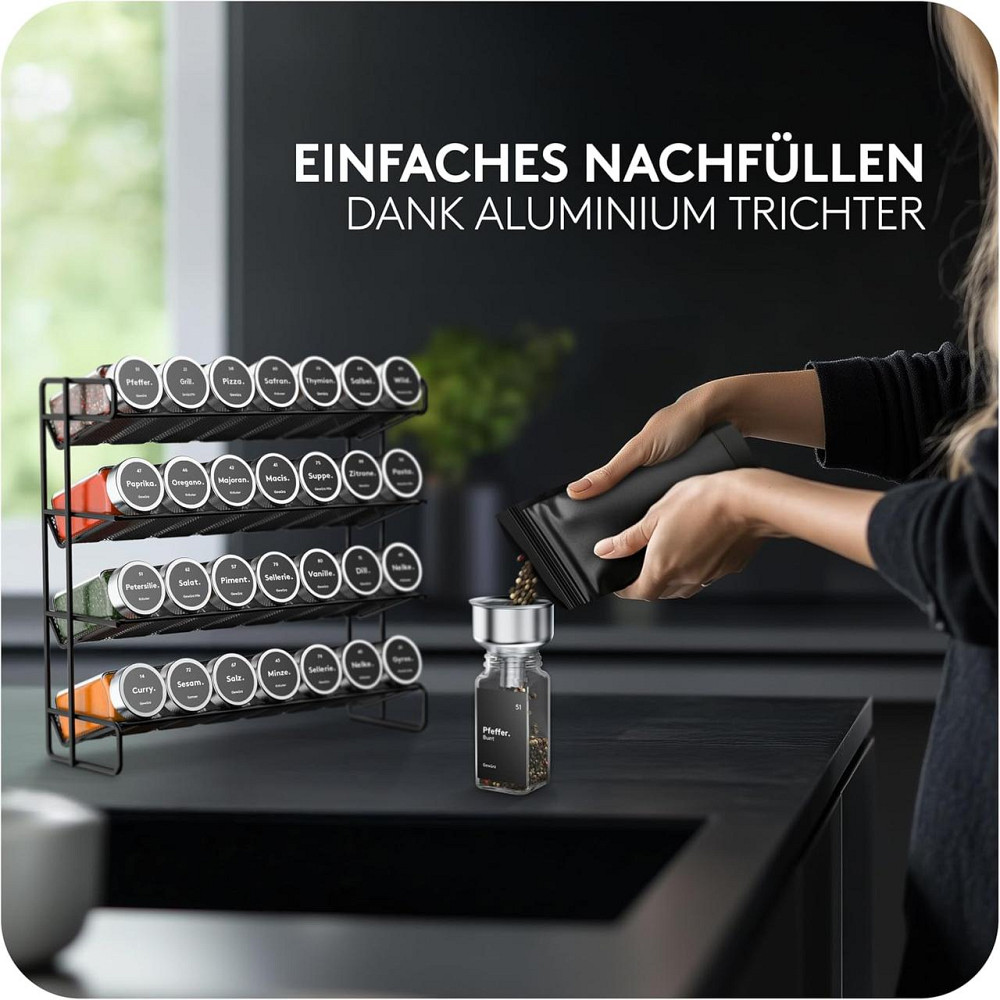 Банки для спецій скляні, набір 24 шт, квадратні з етикетками, воронкою, маркером, баночки 120 мл для кухні комплект Київ - фото 4