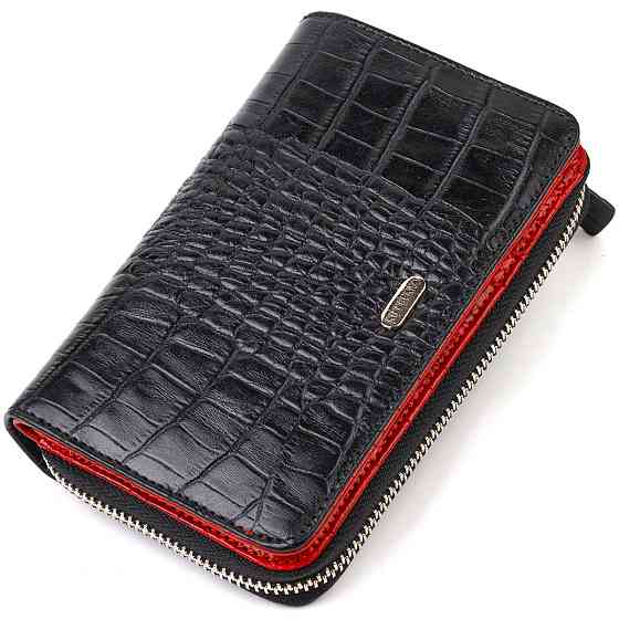 Стильне жіноче портмоне середнього розміру з натуральної шкіри з тисненням під крокодила Чорне (CANPELLINI) Київ