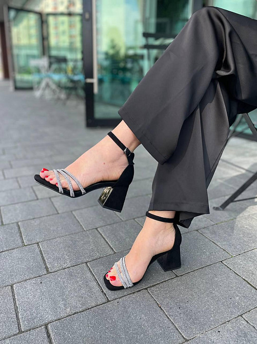 Meideli Стильні чорні босоніжки літні на підборах молодіжні зі штучної замші MEIDELI H008H-6 р. Киев - изображение 3