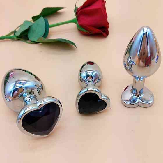 Набір сталевих анальних пробок сердечка - Чорний - 3 шт. (S/M/L) - Анальні іграшки Вінниця