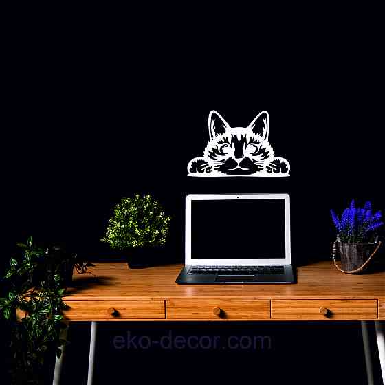 Декоративное настенное 3D Панно «Кот» Декор на стену с объемом (цена за 1 шт) 70*45 см, Белый Киев