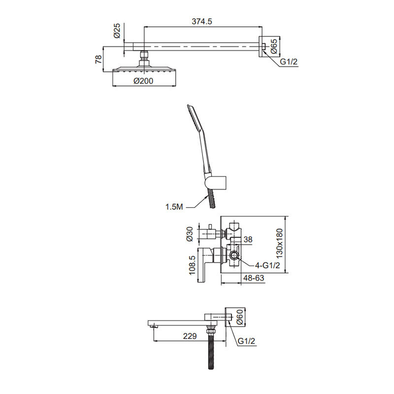 Встраиваемая душевая система Koer KI-66015-02 (из нерж. стали) (Цвет нерж) (KR4785) Киев - изображение 10
