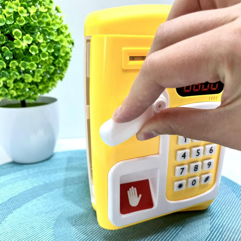 Сейф-скарбничка дитяча зі сканером відбитка пальця та кодовим замком затягує купюри звук підсвічування Жовтий (MK 5411) Чернігів - фото 9