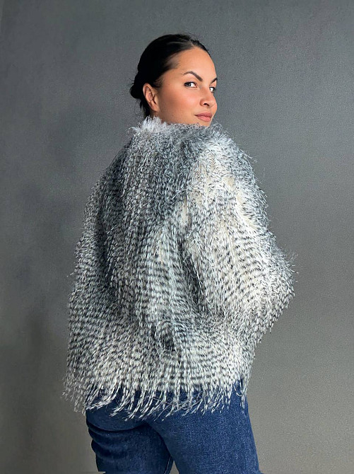 Шуба жіноча Fancy Matinee 111 штучне хутро перо коротка сіра, сірий, M Київ - фото 18