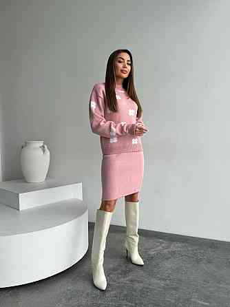 Жіночий базовий в'язаний костюм-двійка машина в'язка пудра Одеса