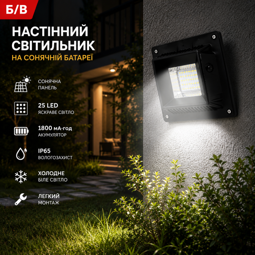 Б/у настенный светильник на солнечной батарее 25 LED, IP65, 1800 мА·ч, холодный белый свет, черный Киев - изображение 10