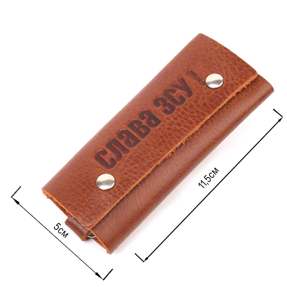 Практичная ключница в глянцевой коже Слава ЗСУ GRANDE PELLE 16720 Светло-коричневая Киев - изображение 6