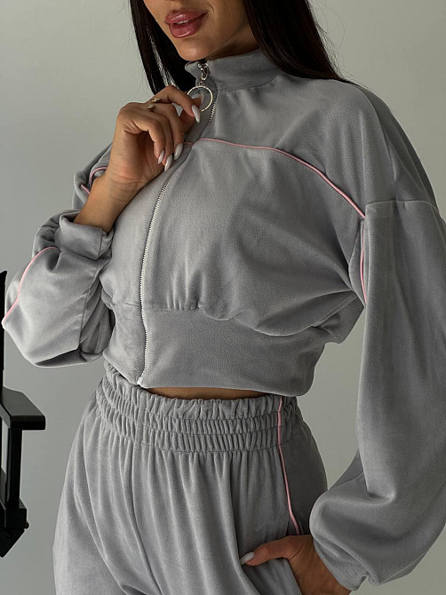 Стильный женский велюровый мягкий костюм двойка велюр плюш Серый, 42/44 Одесса - изображение 4