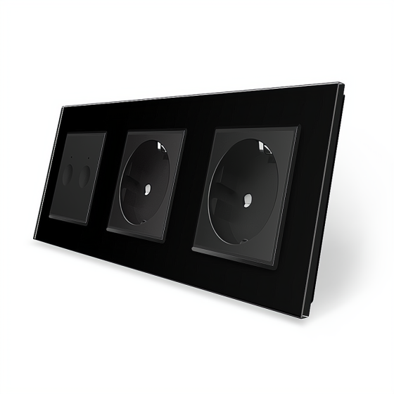 LIVOLO Сенсорний вимикач Sense 2 сенсора 2 розетки Livolo чорний скло (VL-C7FC2/FCTC16A/FCTC16A Коломия