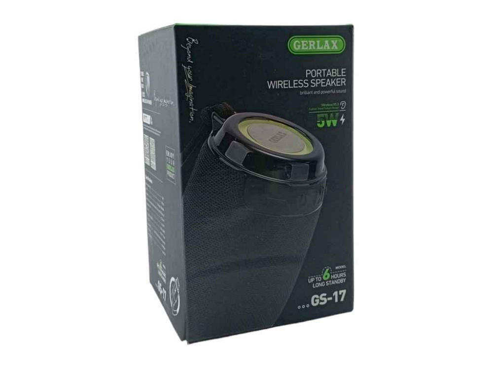 Портативная колонка GS-17, BT/USB/FM/AUX/microSD LED, 1200mAh 8x8x12cm черная ТМ Gerlax Киев - изображение 1