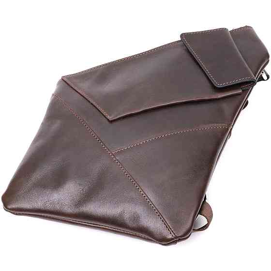 Стильная мужская сумка на плече из натуральной кожи GRANDE PELLE 11669 Коричневая Киев