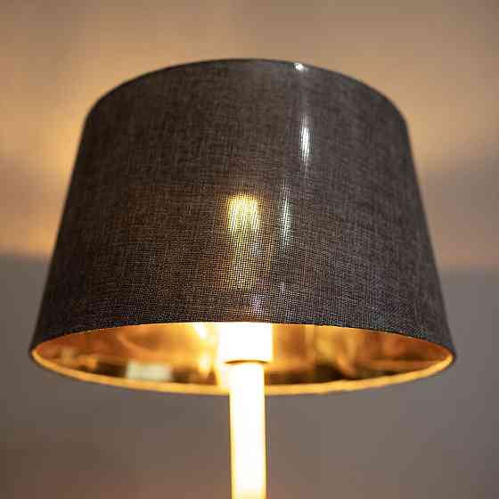 Торшер MSK Electric с серым плафоном из ткани под лампу Е27 с черным основанием NL 3621 BK+GR Одесса