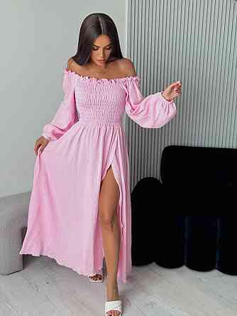 Жіноче романтичне плаття максі з натуральної тканини муслін 100% бавовна Ніжно рожевий, 46/48 Одеса