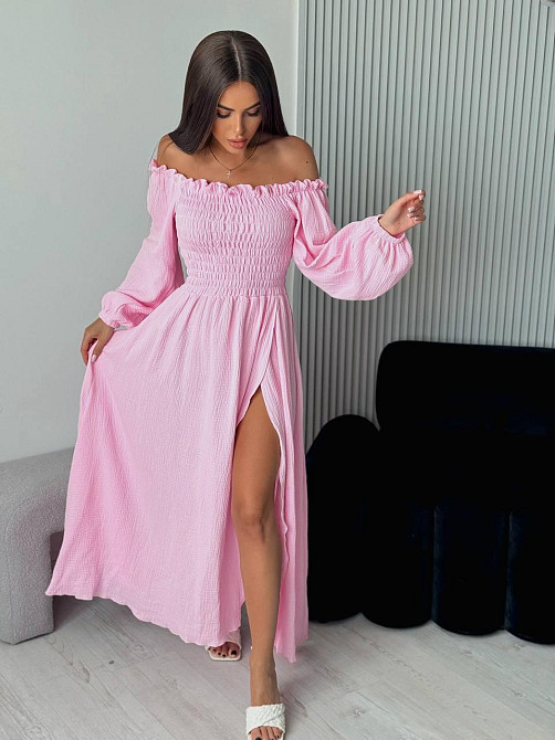 Жіноче романтичне плаття максі з натуральної тканини муслін 100% бавовна Ніжно рожевий, 46/48 Одеса - фото 6