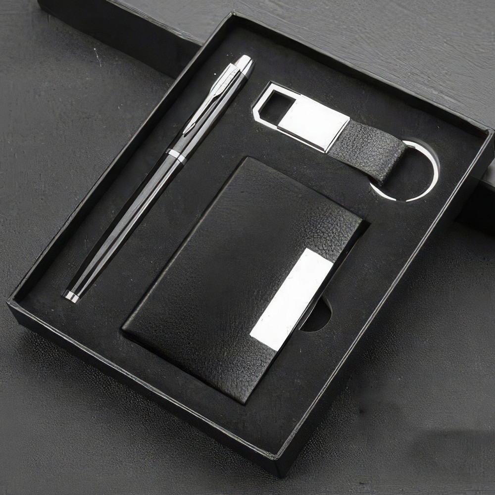 Комплект подарочный 3в1 визитница, брелок для ключей, ручка, бизнес набор аксессуаров для руководителя, черный Каменец-Подольский - изображение 5