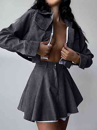 Женский стильный костюм двойка: пиджак и юбка микровельвет Графит, 46/48 Одесса