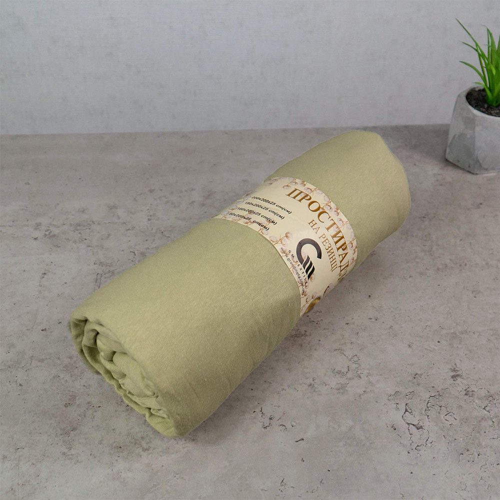 Простынь на резинке трикотажная GM TEXTILE 180х200х25см 120г/м2 (Оливковый) Сумы - изображение 1