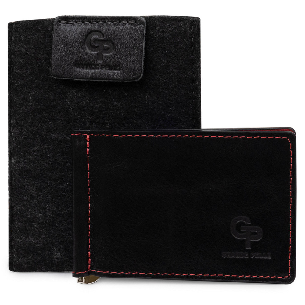 Кожаный стильный зажим для денег унисекс GRANDE PELLE 11541 Черный Киев - изображение 8