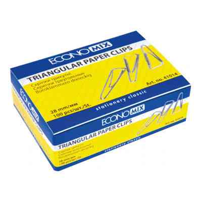 Скріпки канцелярські Economix 28 мм трикутна, 100шт (E41014) Вінниця