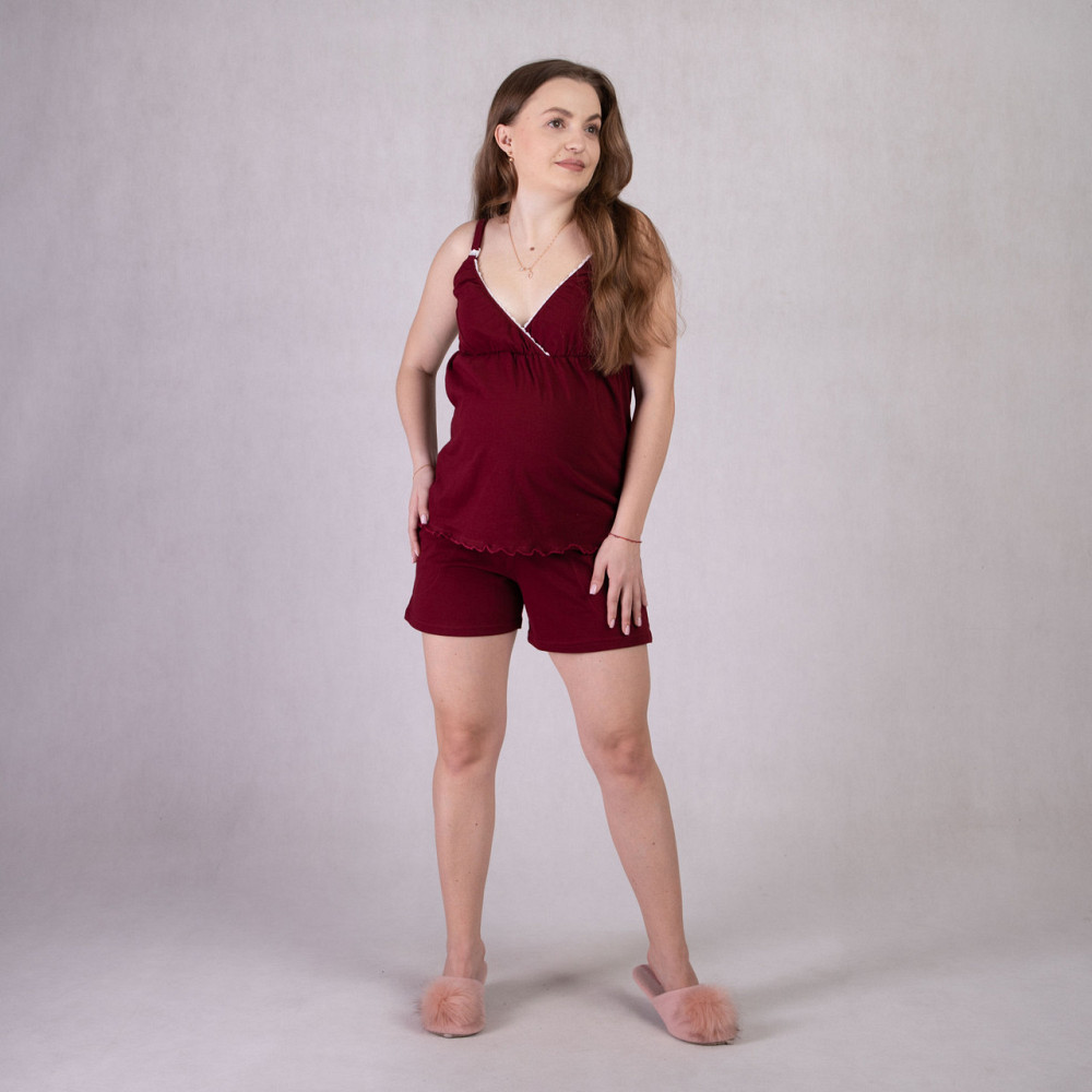 Комплект (топ + шорти) для вагітних та годуючих мам з трикотажу 46/48 (M/L) Tiana Бордовий Кривий Ріг - фото 1