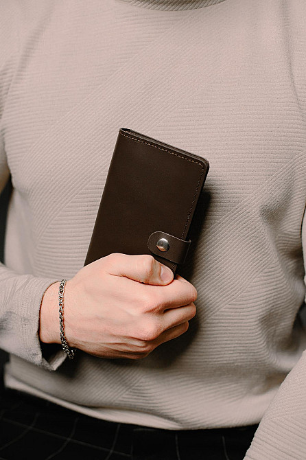 Мужское портмоне из натуральной гладкой кожи SR014 (Коричневый) Сумы - изображение 2