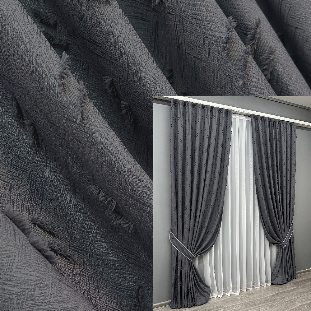 Комплект штор VR-Textil Льон Букле № 1885ш Антрацит 200х290 см 2 шт (32-242) Київ - фото 1