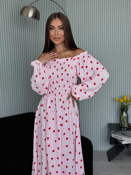 Жіноче романтичне легке максіплаття із серцем муслін 100% бавовна Рожевий, 46/48 Одеса - фото 5
