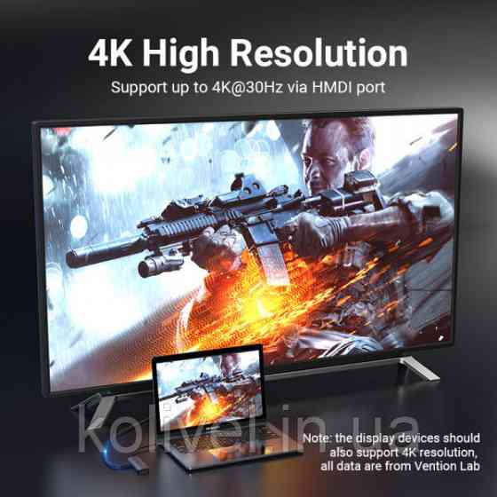 Док-станція USB3.1 Type-C --> HDMI/USB 3.0x3/RJ45/SD/TF/PD 100W Hub 8-in-1 Vention (TOKHB) Київ