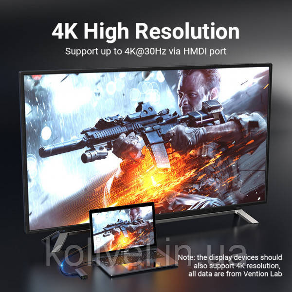 Док-станція USB3.1 Type-C --> HDMI/USB 3.0x3/RJ45/SD/TF/PD 100W Hub 8-in-1 Vention (TOKHB) Київ - фото 5