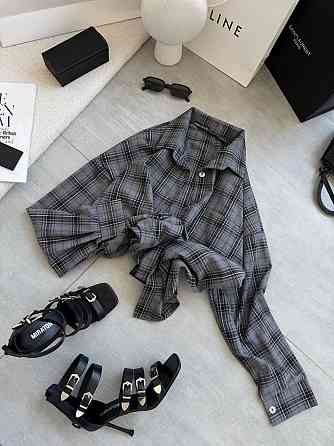 Женская стильная оверсайз рубашка в клетку фланель 100% коттон Графит Одесса